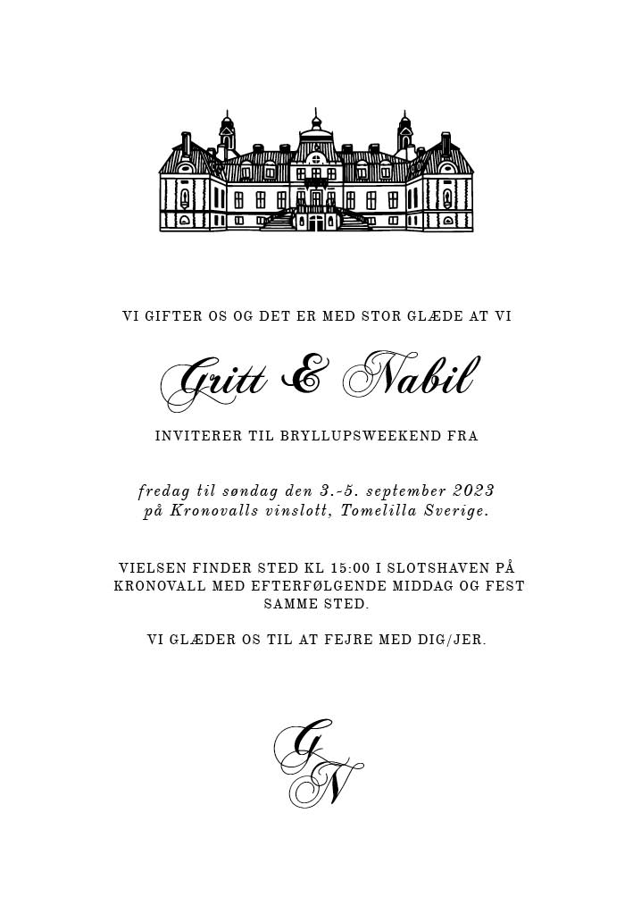 Invitationer - Kronovalls Vinslot Bryllupsinvitation